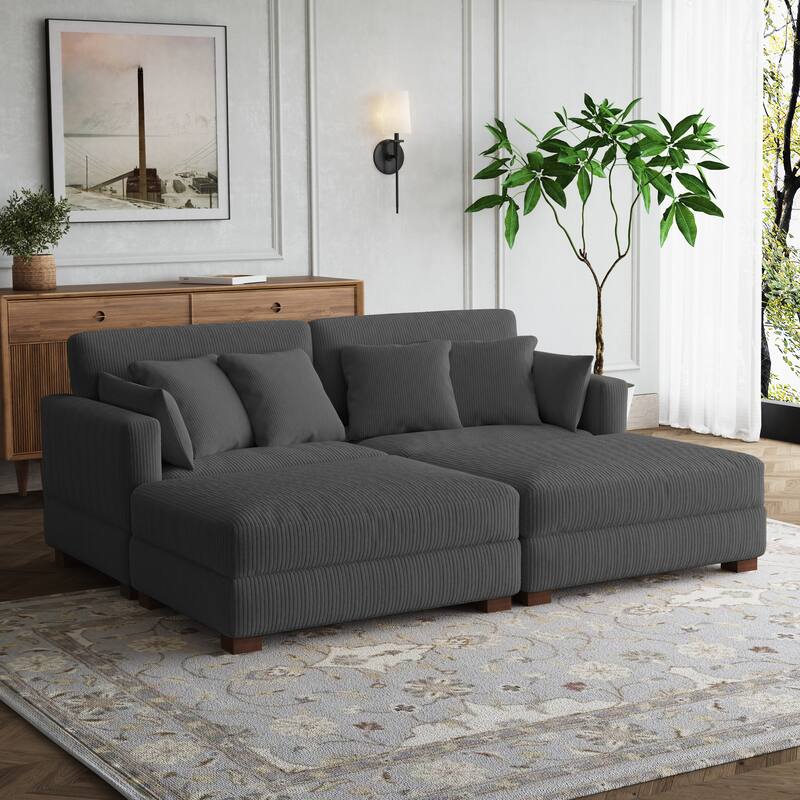 Sectional Sofa Set Modular Couch with Ottomans - Grey Set/4 Pillows - Symmetrical