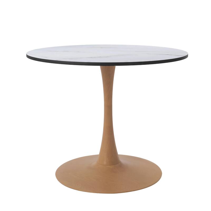 Bristol 24" Round Dining Table with MDF Top and Natural Wood Steel Pedestal Base for Modern Kitchen and Dining Room