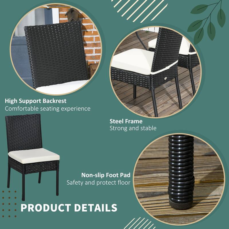 Outsunny 4 PE Rattan Outdoor Dining Chairs with Cushions, Patio Wicker Dining Chairs with Backrests