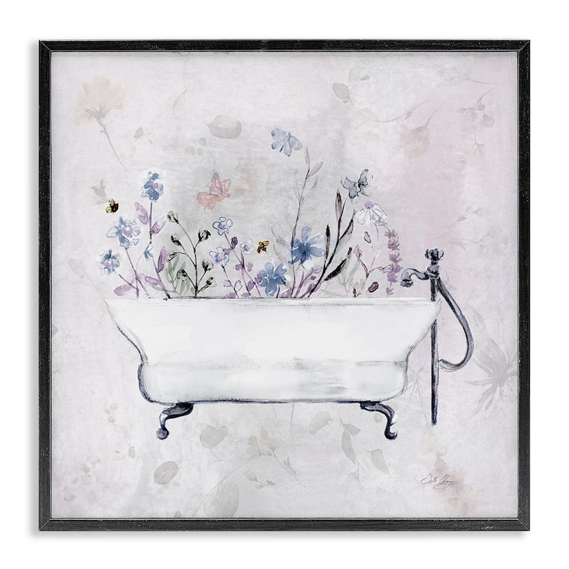 Stupell Antique Bathtub Botanicals Framed Giclee Art Design By Stella Chang - 12 x 12 - Black