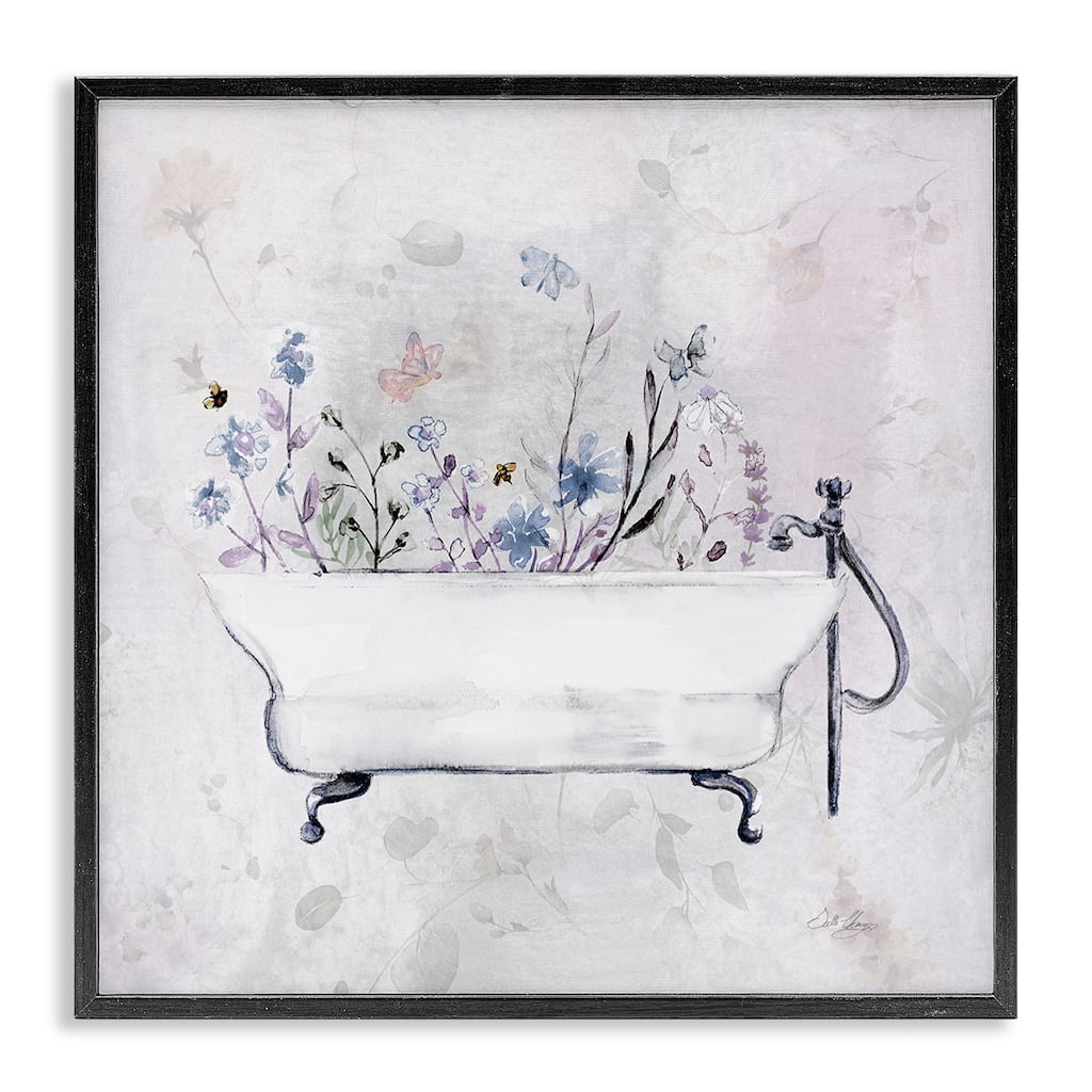 Stupell Antique Bathtub Botanicals Framed Giclee Art Design By Stella Chang