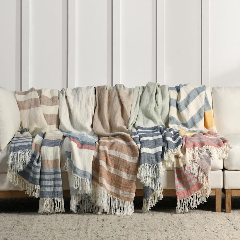 Villa by Classic Home Crawford 100% Belgian Linen 50x70 Throw Blanket