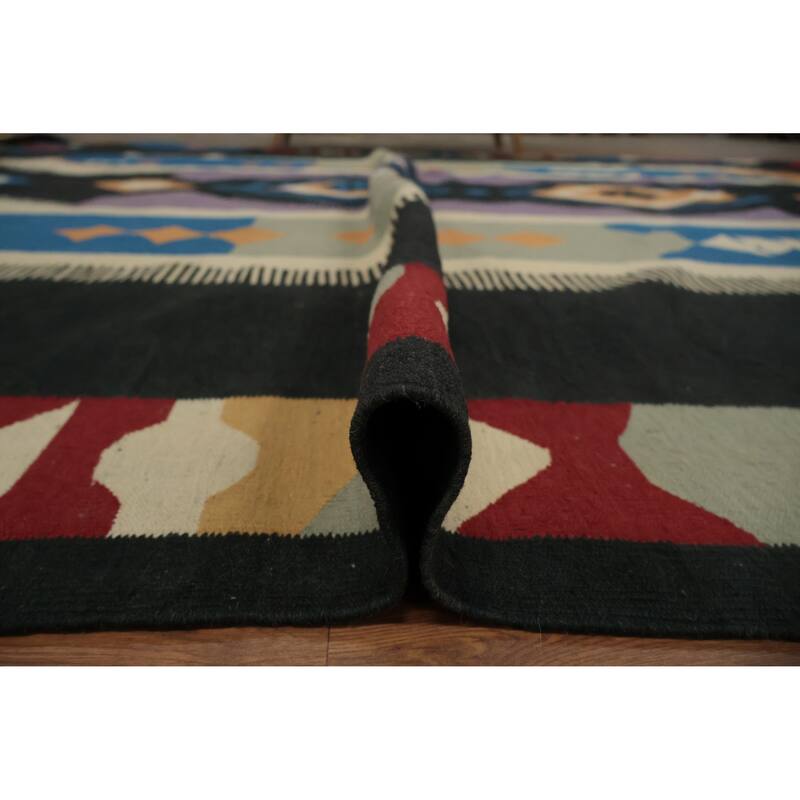 Hand Woven Oriental 100% Wool Carpet Southwestern Tribal Black Kilim Area Rug - 15' 5'' X 12' 2''