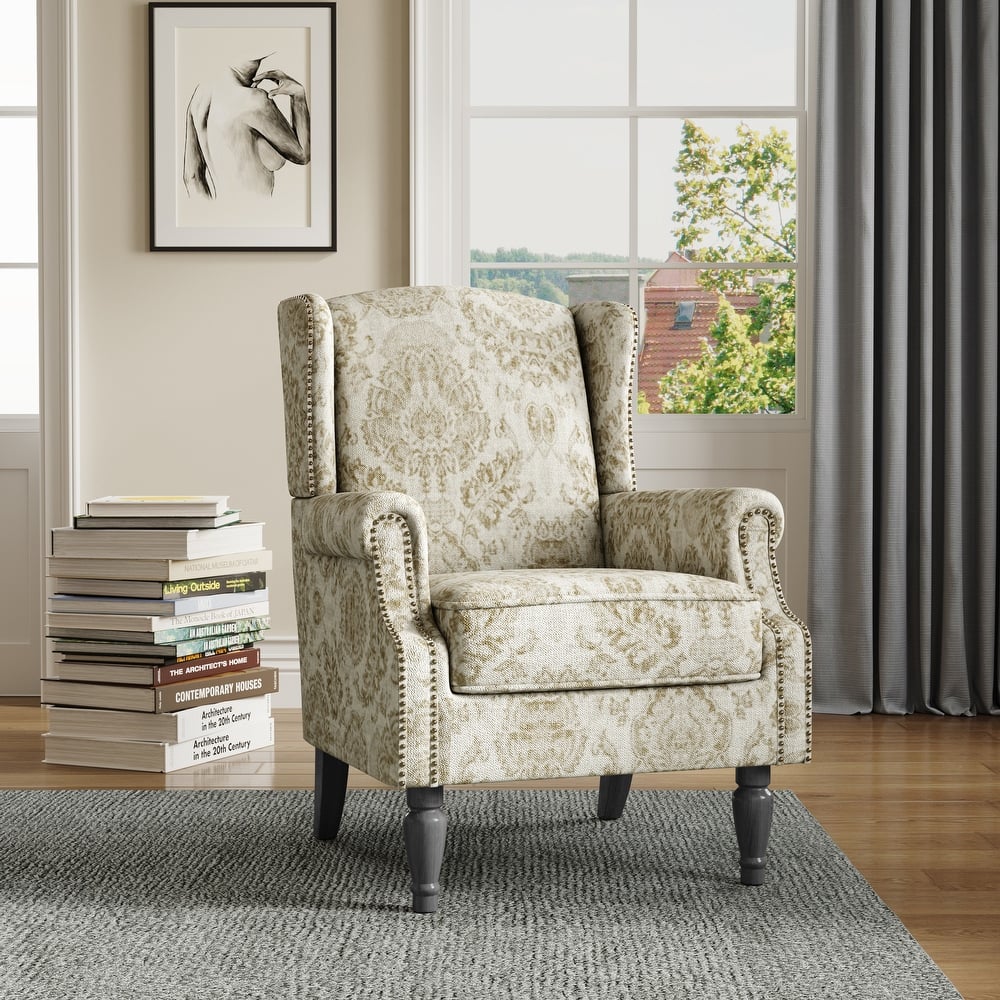 Wingback Accent Chair Nailhead Trim Living Room Reading Chair