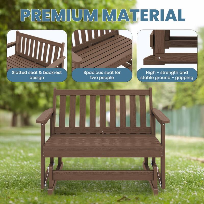 Outdoor Patio HDPE Glider Bench, Garden Rocking Bench