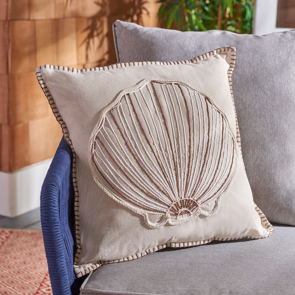 SAFAVIEH Zehorit Seashell 18-inch Nautical Decorative Throw Pillow