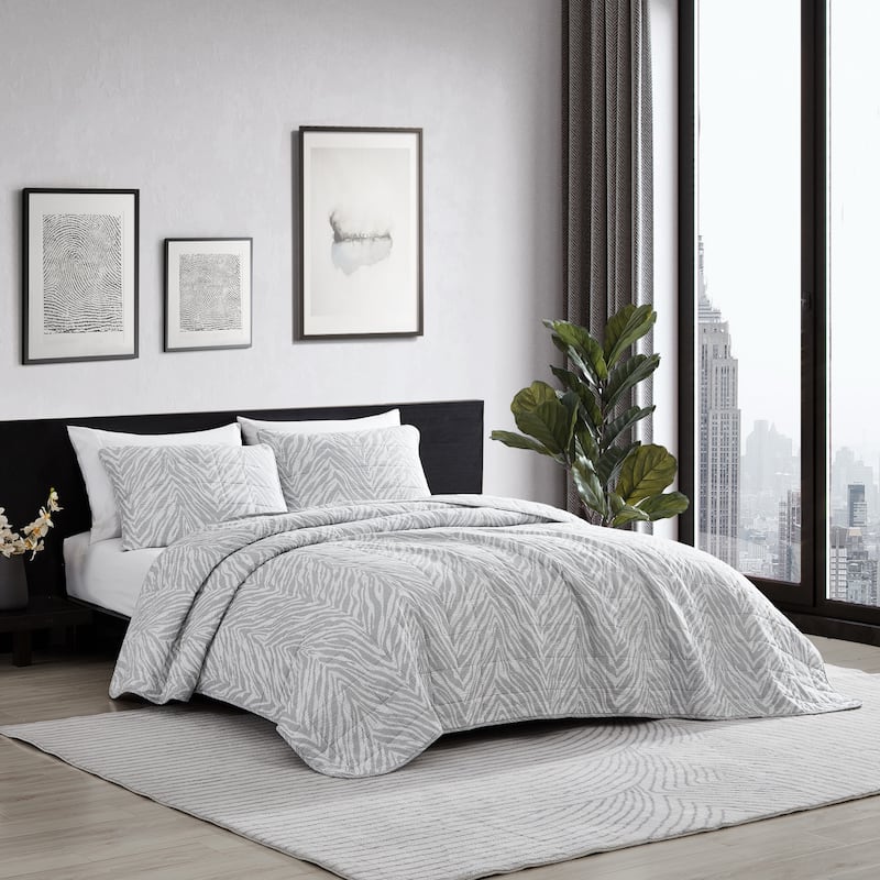 Kenneth Cole Urban Zebra Cotton Grey Quilt Set
