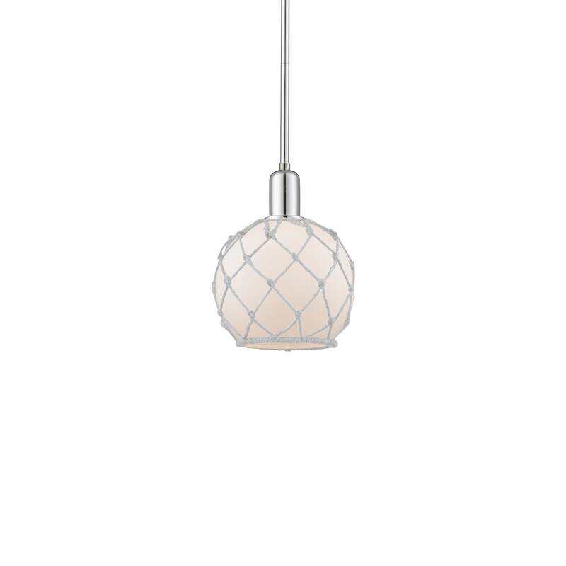 Innovations Lighting 716-1S-11-8 Farmhouse Rope Pendant Farmhouse Rope - Polished Chrome / White Glass with White Rope