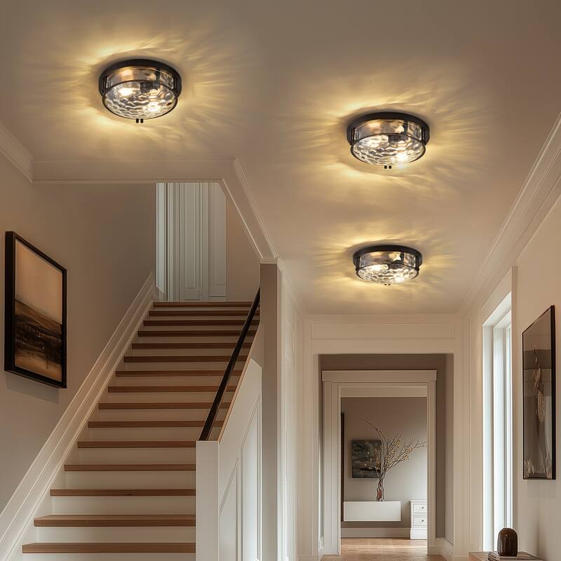 2-Light Black Glass Ceiling Light