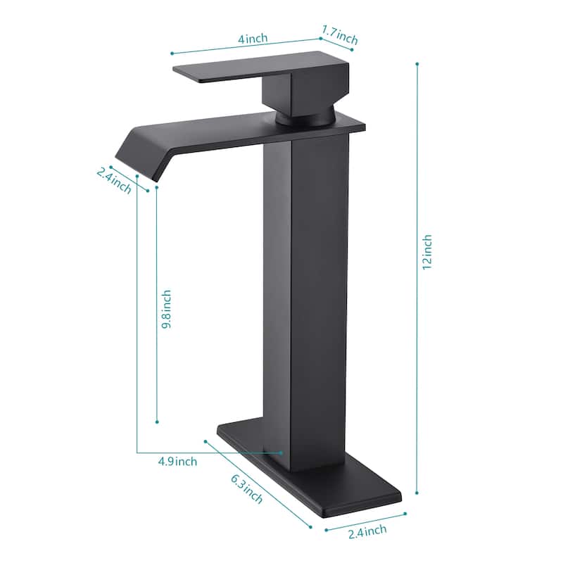 Waterfall Bathroom Sink Single Handle Faucet with Pop Up Drain, No Overflow, Corrosion and Rust Resistant