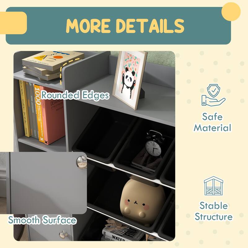 Grey 8 Bins Storage Cabinet with Cubby Compartments and Top Versatile Shelf for Kids - 44.3" L x 11.8" W x 39.4" H