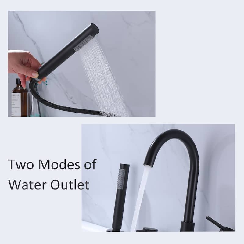 Modland Double Handle Deck Mounted Black Tub Faucet With High-pressure Handheld Shower Head