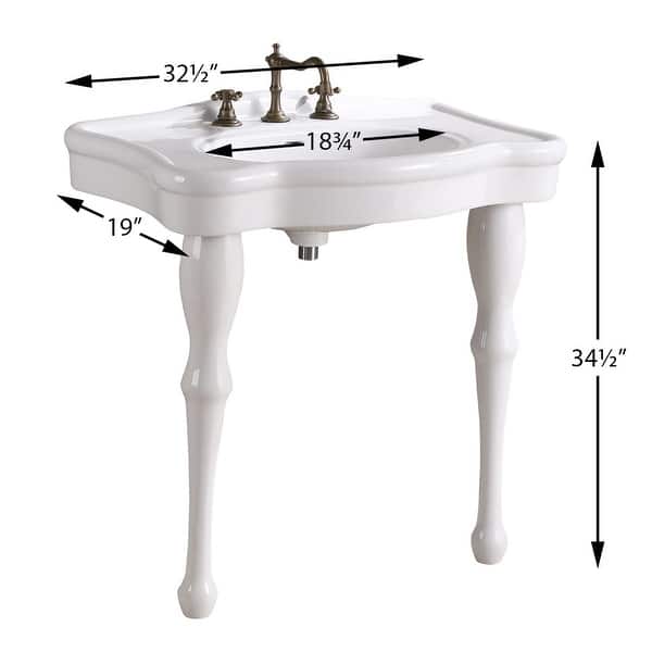 Jasmine White Porcelain Wall Mount Console Sink 2 Spindle Pedestal Leg With Overflow and Widespread Faucet Holes