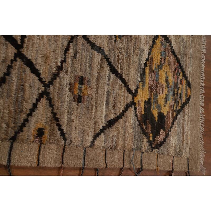 Modern Moroccan Wool Area Rug Hand-knotted Living Room Carpet - 6'8" x 9'11"