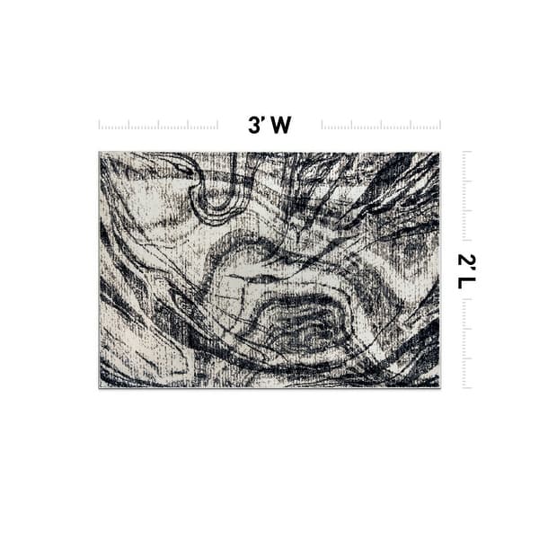 dimension image slide 5 of 7, World Rug Gallery Distressed Abstract Black / Ivory / Gray Area Rug