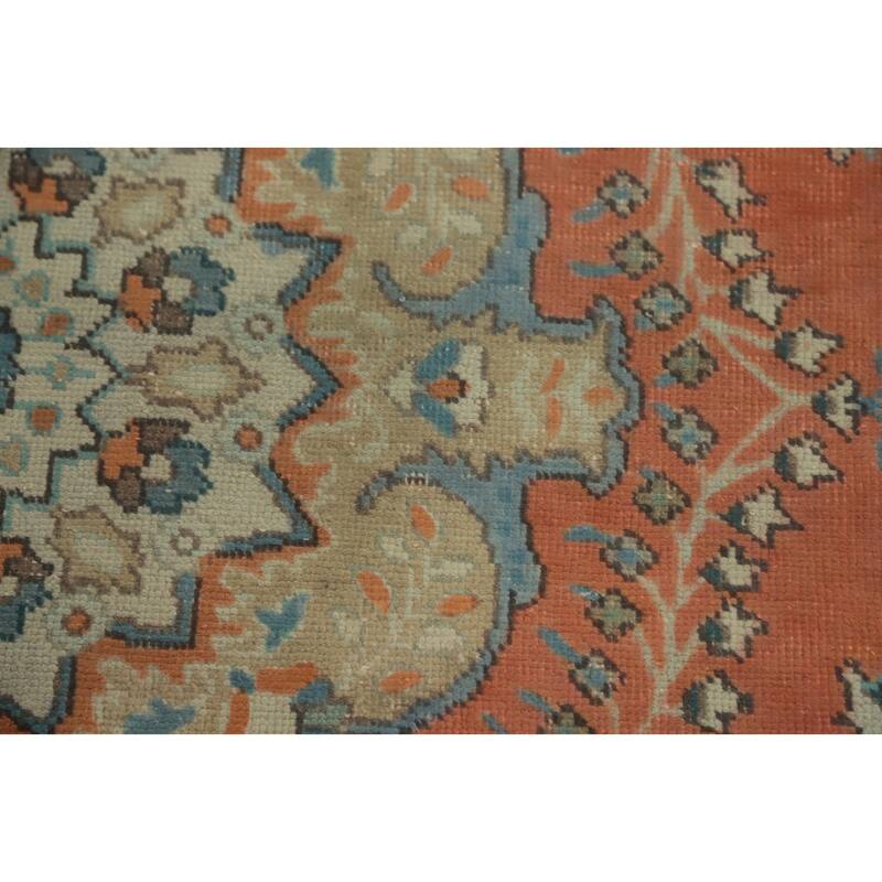 Hand Knotted Oriental 100% Wool Carpet Traditional Floral Oranges & Rust Tabriz Area Rug - 9' 11'' X 6' 6''