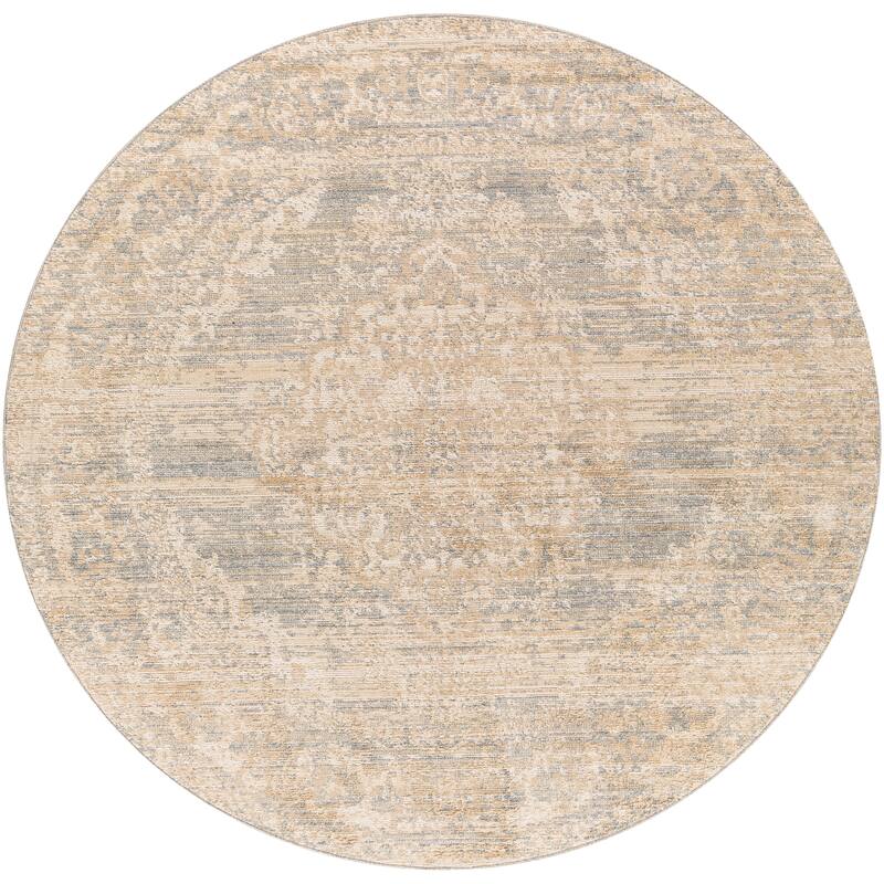 Artistic Weavers Safa Vintage Medallion Neutral Area Rug - 7'10" Round - Grey