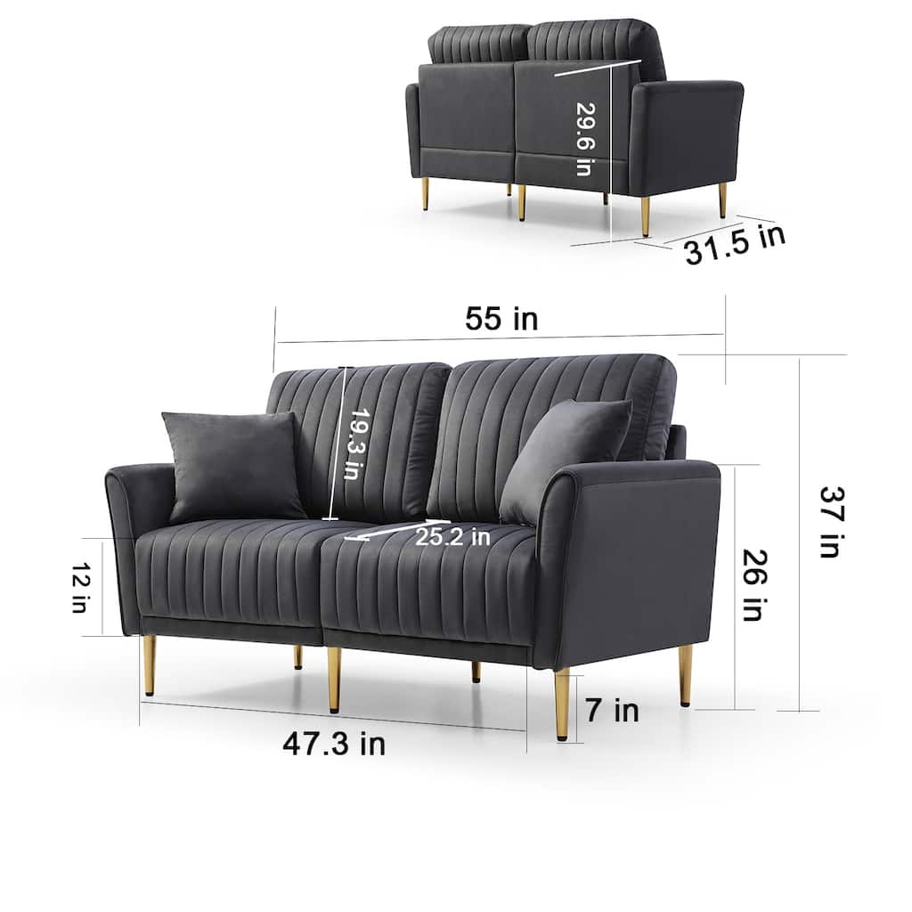 3 Piece Single Chair and Loveseat Sofa Velvet Padded Seat Sectional Sofa, Armrest Sofa