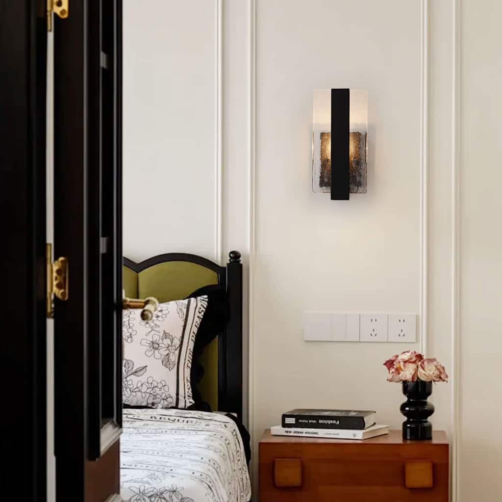 Mia Single Light Matte Black Clear Glass Panel Wall Sconce - 6" W x 11.8" H x 4.5" D