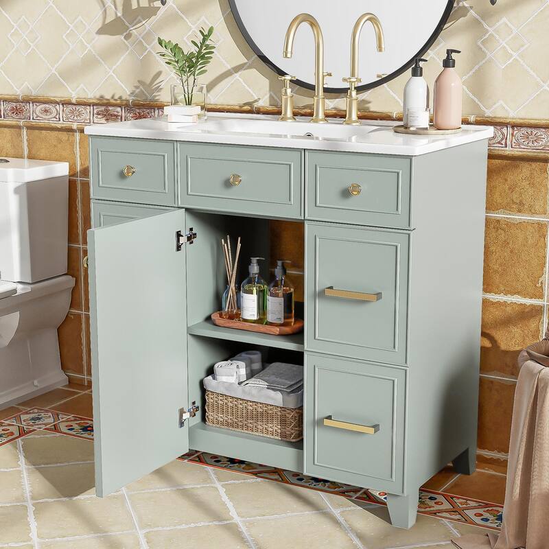 Bathroom Vanity with Sink, Vanity Set with Double-Layer & Standard Drawers, Bathroom Storage Cabinet with Adjustable Shelf