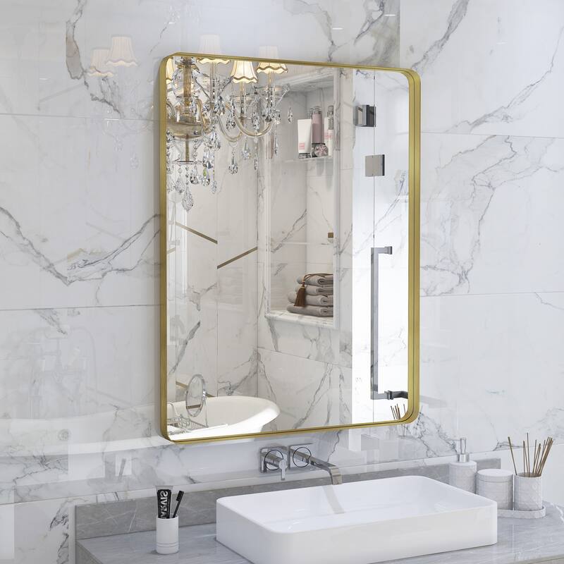 QuivaraView Rectangular Aluminum Framed Bathroom Vanity Mirror - 24" x 36" - Brushed Gold