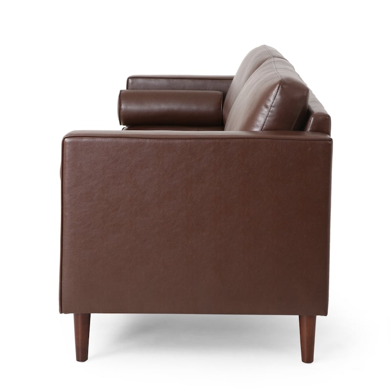 85'' Wide Standard PU Leather Sofa with Birch Legs and Throw Pillows