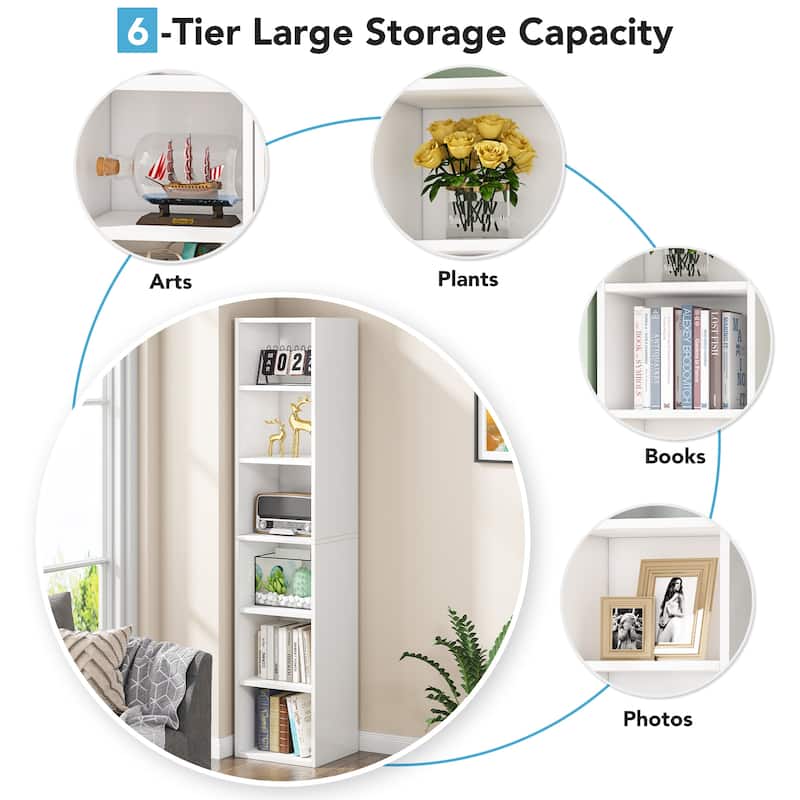 6-tier Modern Narrow Tall Bookcase Bookshelf