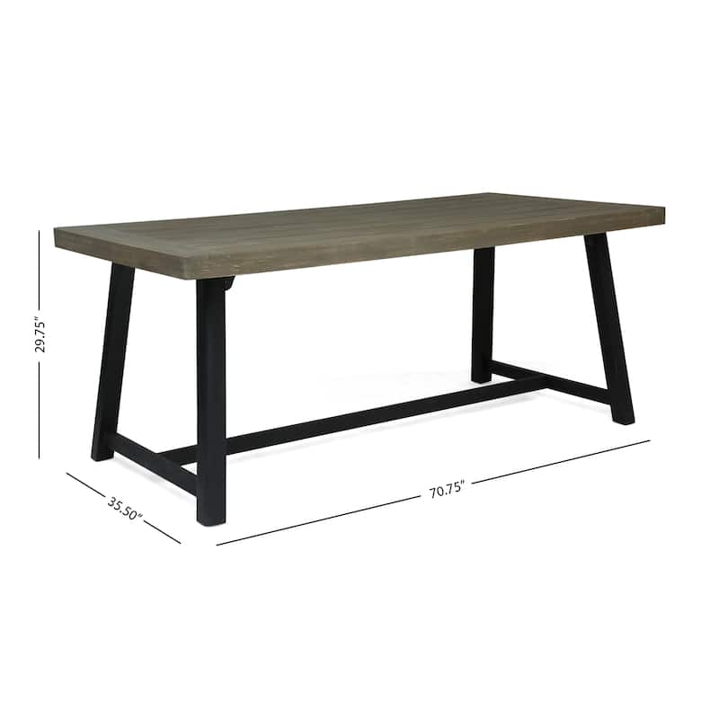 Outdoor Acacia Wood Dining Table, Sandblast Gray Finish and Black