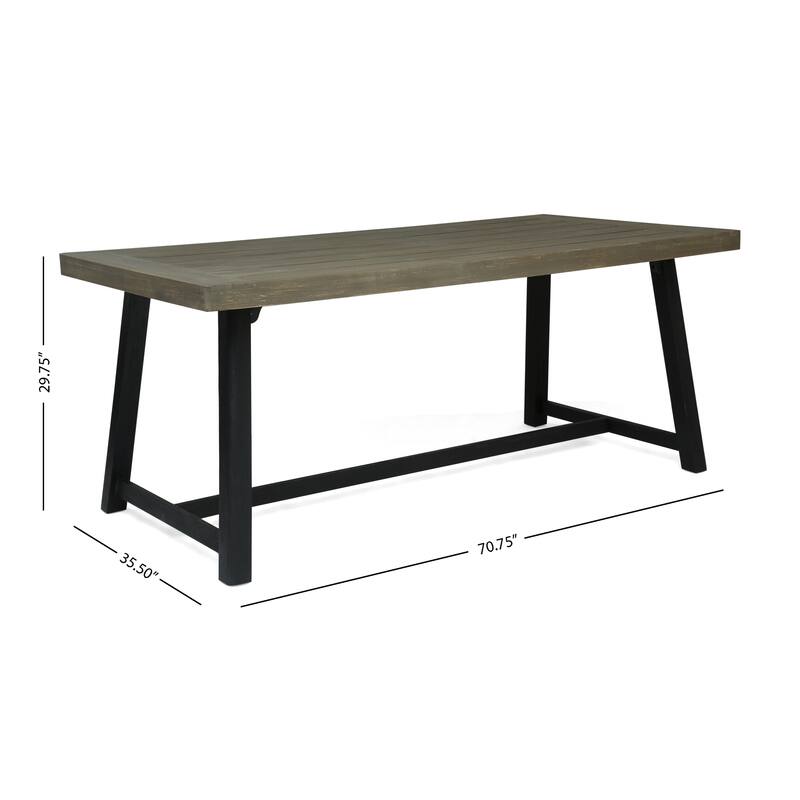 Roomfitters Outdoor Acacia Wood Dining Table with H-Stretcher Base, Rustic Farmhouse Patio Table, Sandblast Grey Finish