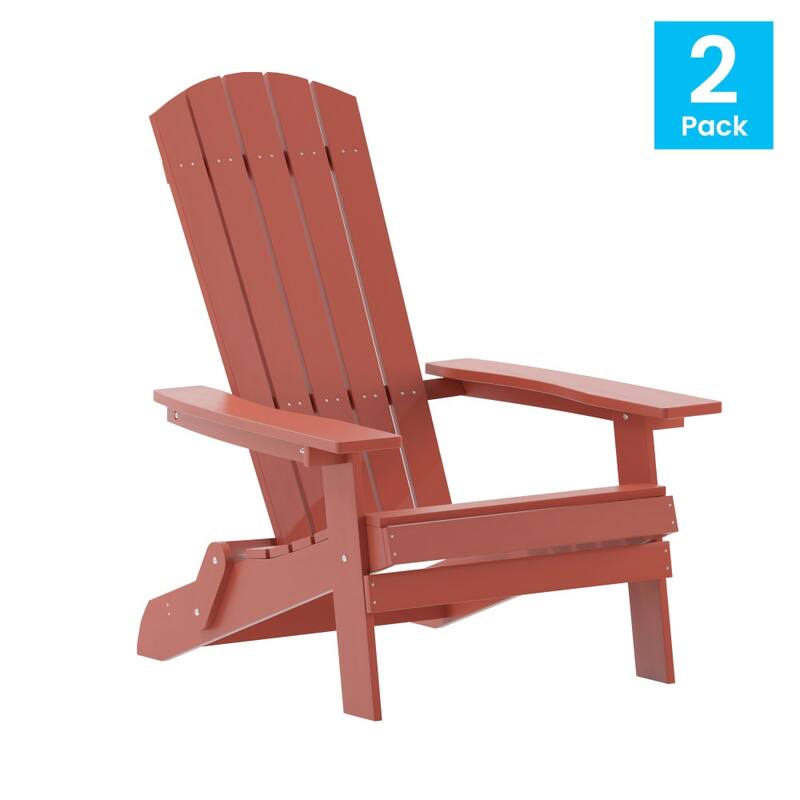 Set of 2 All-Weather Modern Wide Slat Back Poly Resin Adirondack Chairs