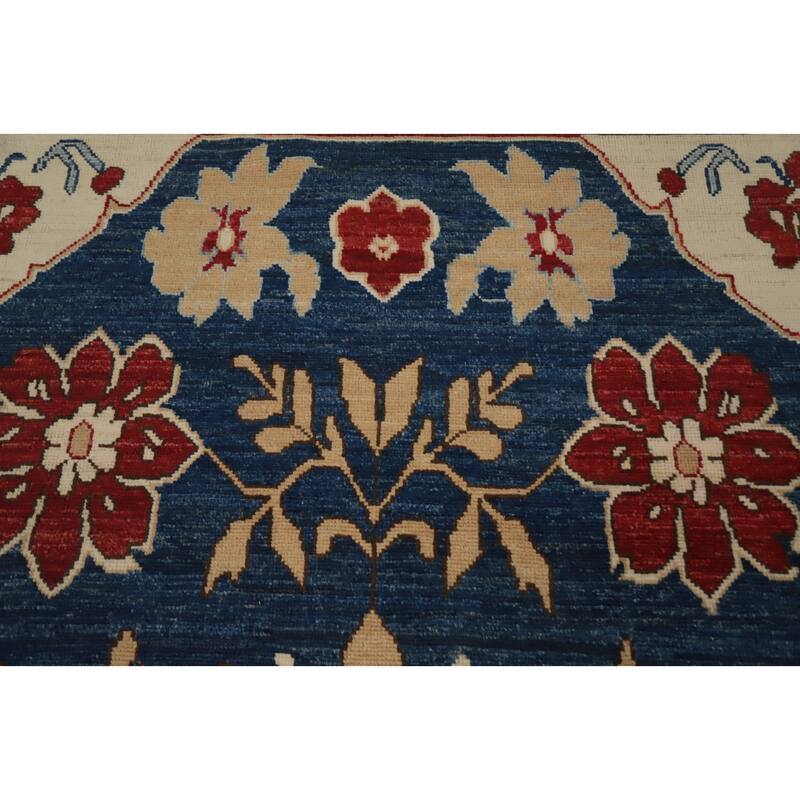 Hand Knotted Oriental 100% Wool Carpet Transitional Floral Navy Blue & Blues Oushak Area Rug - 9' 1'' X 6' 0''