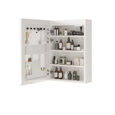 White MDF LED Bathroom Wall Cabinet with Mirror, Shelves and USB Ports - 19.7” x 6.3” x 27.6”