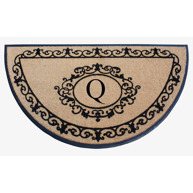 A1HC Natural Coir & Rubber Hand Flocked Thick Durable Monogrammed Doormats, 36" x 72" - Beige Floral - Q