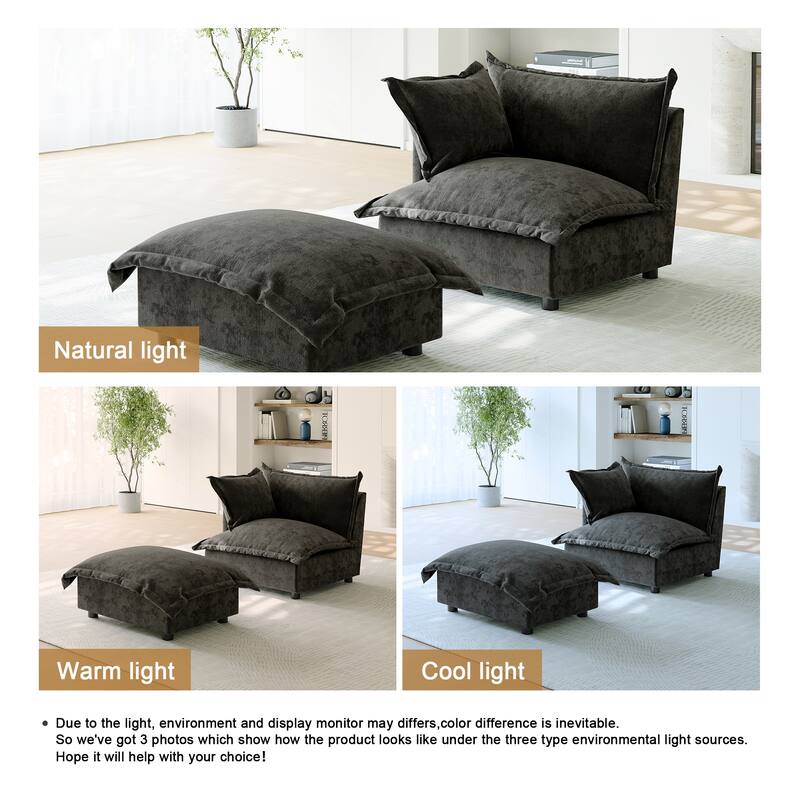 Casual 40"W Oversized Soft Comfy Cloud Chenille Chaise Lounge with Ottoman