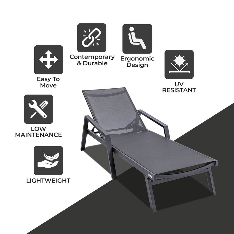 Aluminum Beach Pool Sun Lounge Chair Sling Mesh Fabric With Arms, Stackable Chaise Lounger (Set of 2) for Outdoor Backyard