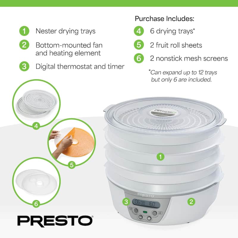 Presto Dehydro 6-Tray Digital Electric Food Dehydrator for Fruits & Vegetables - 15.5