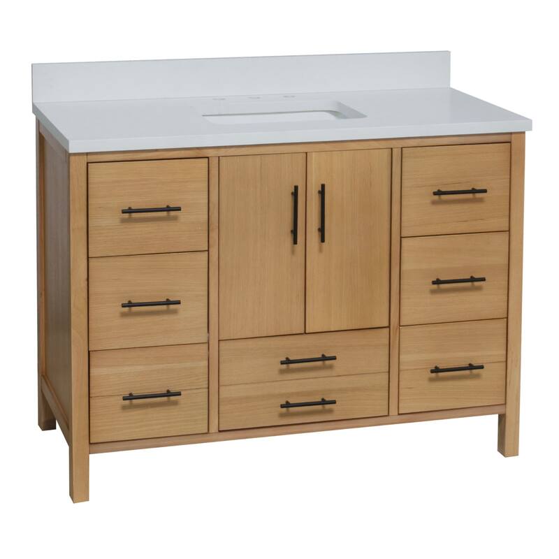 KitchenBathCollection California 48" Bathroom Vanity with Matte White Top - Blonde