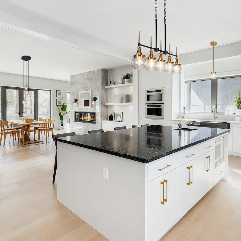 Beta Modern 3-Light Gold Black Chandelier Glass Cluster Pendant for Kitchen Island