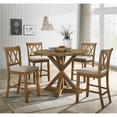 Counter Height Dining Table Set, 5 Piece Round Kitchen Dining Table Set with Round Table and 4 Upholstered Dining Chairs