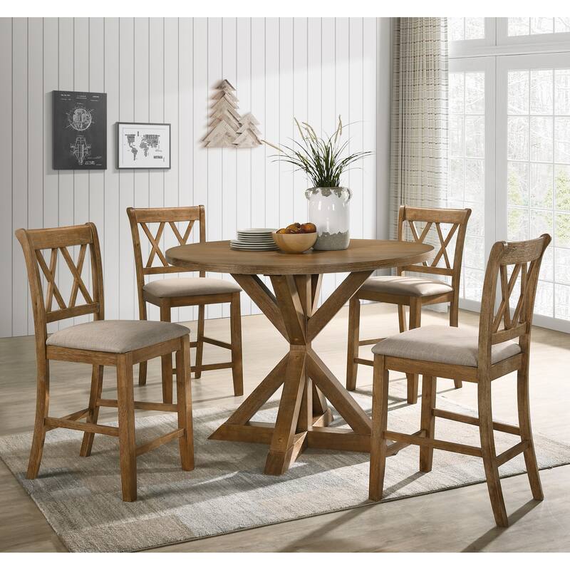 Roundhill Furniture Windvale Cross-Buck Wood 5-Piece Counter Height Dining Set