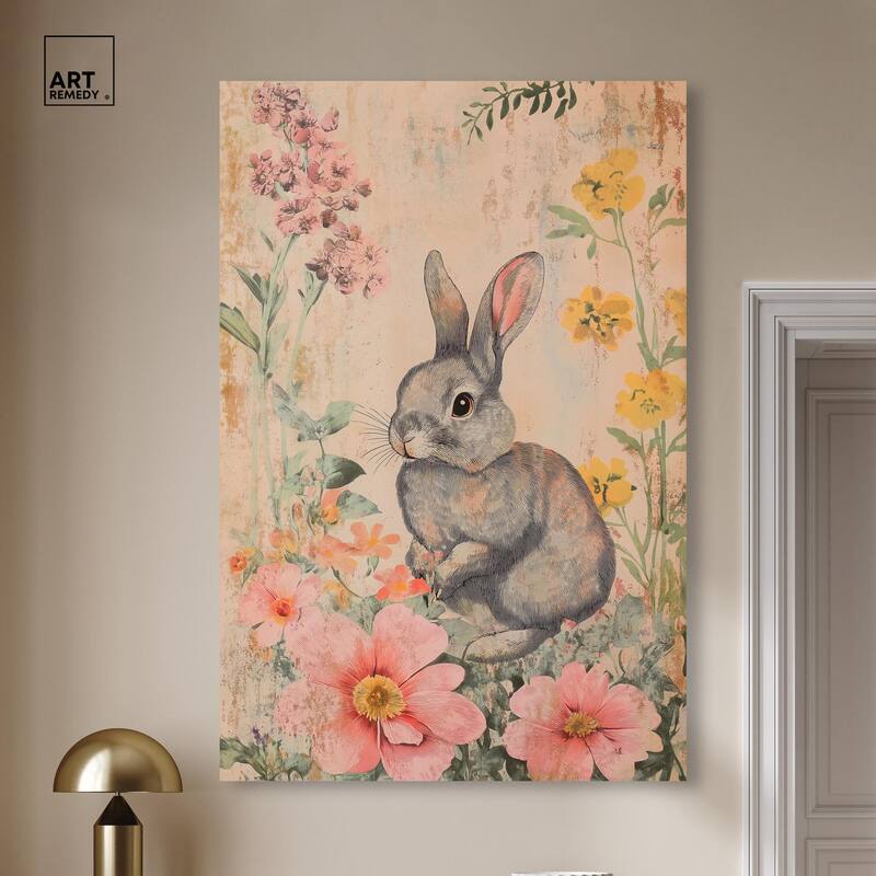 Floral Bunny Canvas by Art Remedy, Gallery Wrapped