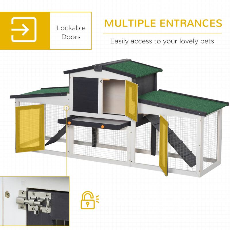 PawHut Large Rabbit Hutch with Double Runs, Wooden Guinea Pig Cage Outdoor, Bunny Cage with Removable Tray