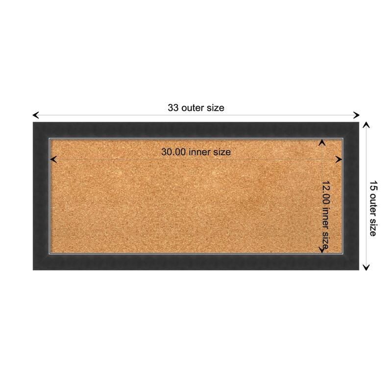 Corvino Black Narrow Wood Framed Natural Corkboard Bulletin Board - Board Size 30x12