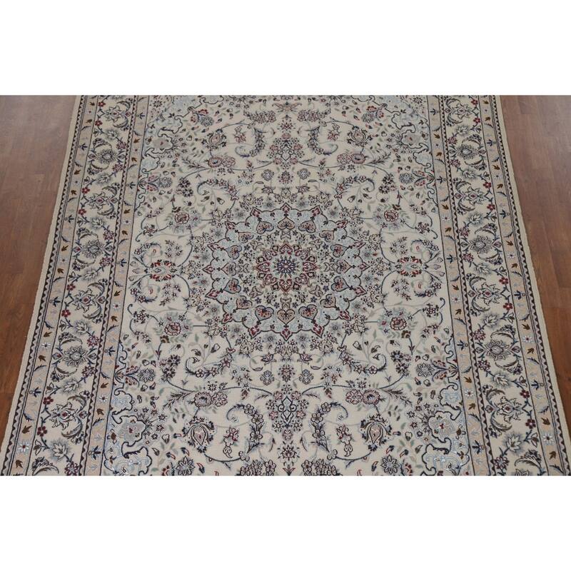 Handmade Wool & Silk Nain Persian Area Rug Oriental Carpet - 6'7"x 9'7"