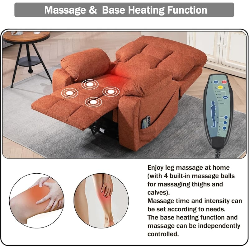 Luxury Electric Lift Recliner with Heat, Massage, 180° Recline, 4 OKIN Motors, Dual Remotes, and Cup Holders.