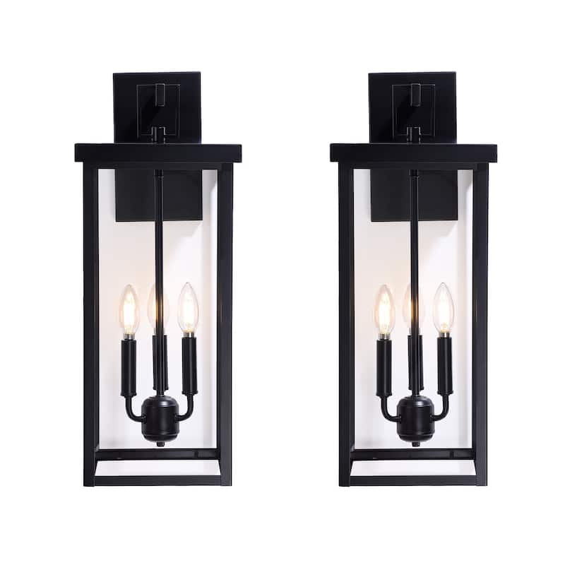 3-light Metal Outdoor Wall Sconce Candle Bulb Lantern(2-pack)