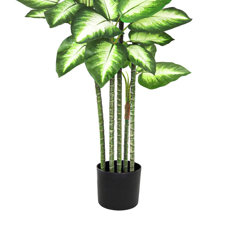 4ft Real Touch Green White Artificial Dieffenbachia Tree in Black Pot - 48" H x 22" W x 22" DP