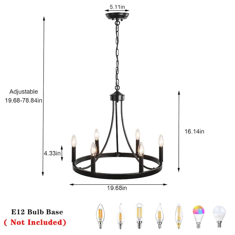 6-Light Farmhouse Chandelier, Modern Wagon Wheel Chandelier for Dining Room Living Room Bedroom Kitchen