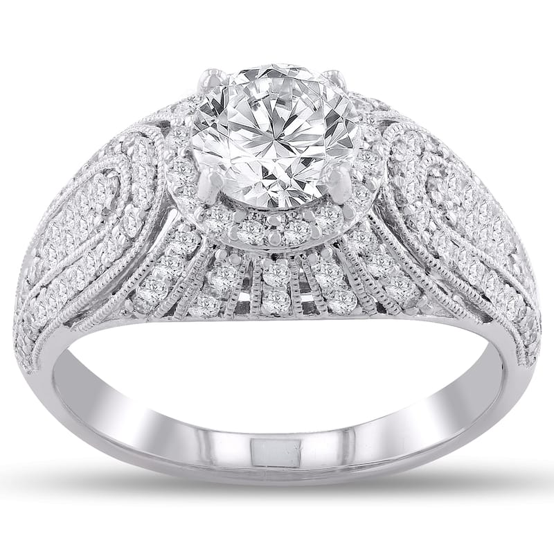 Auriya Platinum 1 5/8ctw Vintage-Inspired Round Diamond Halo Engagement Ring Certified (H, SI3)