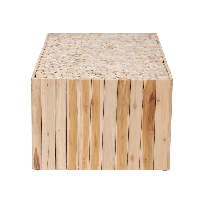 Grayson Bohemian Natural Teak Wood Coffee Table with Unique Repurposed Wood Logs